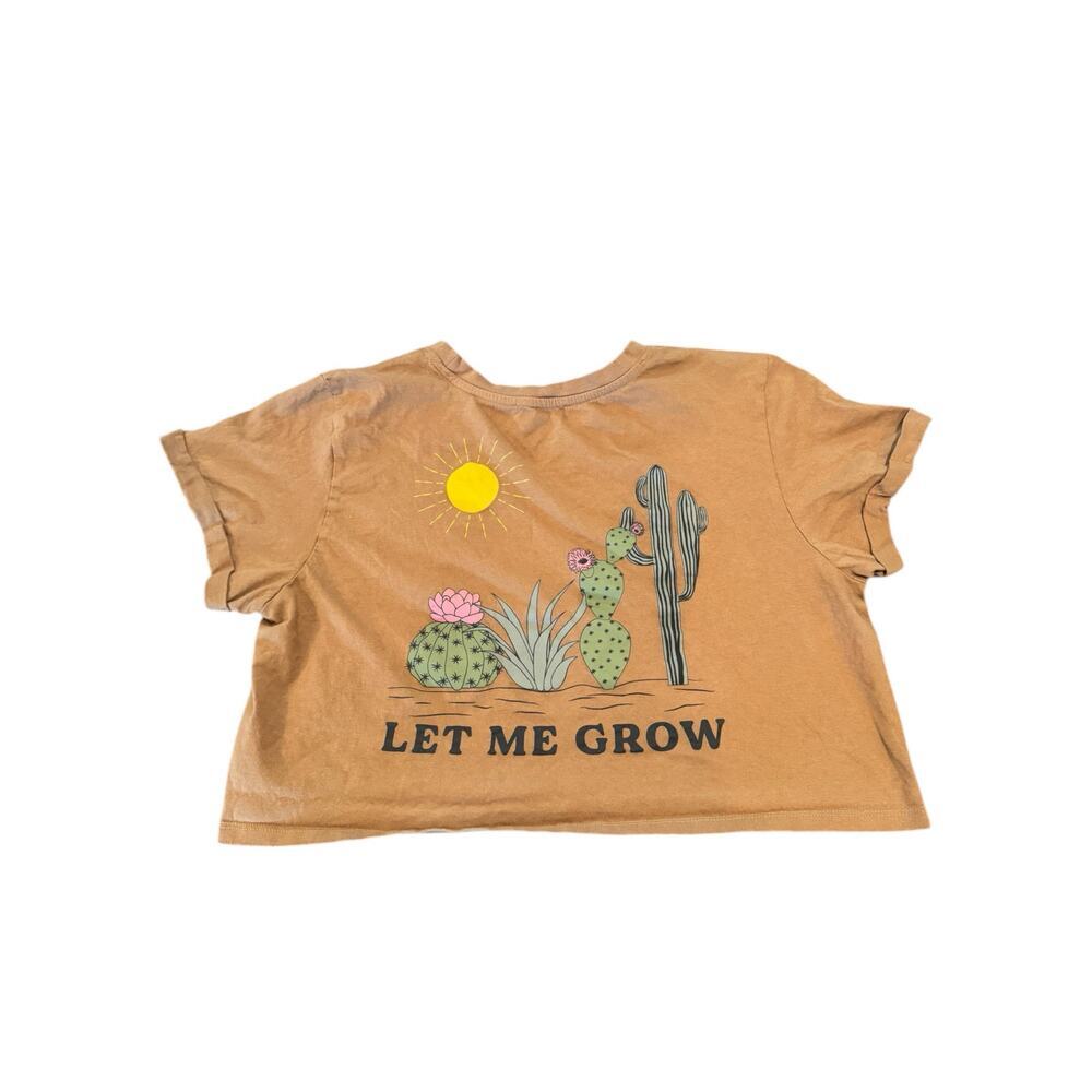 Women’s Juniors Tan Cropped Boho Western Cactus Graphic Tee  Let Me Grow Size M